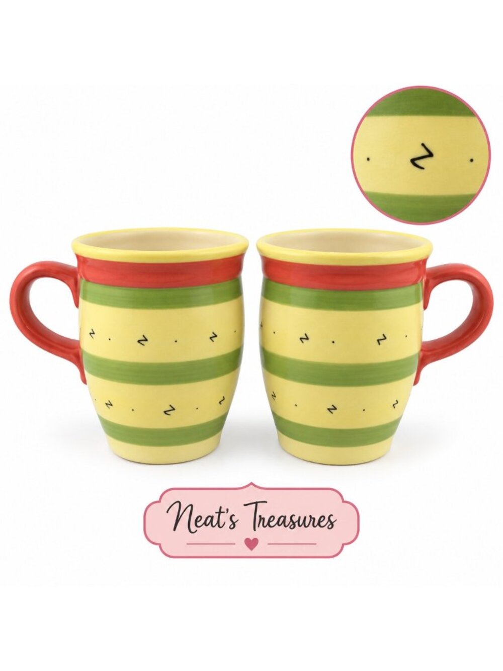 Pfaltzgraff PISTOULET JANA KOLPEN Large Stoneware Coffee Mug Tea Cup Set of 2